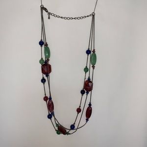 3-Strand Necklace (Green/Blue/Burgundy) - 19"Long